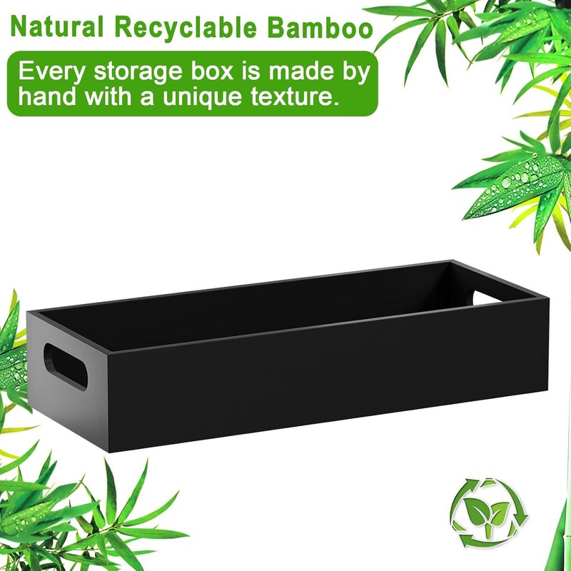 VITVITI Bamboo Toilet Paper Holder Storage, Bamboo Tray for Bathroom with Handle, Toilet Tissue Holder Organizer Basket Container for Toilet Tank/Kitchen Counter, Natural, Black - Image 4